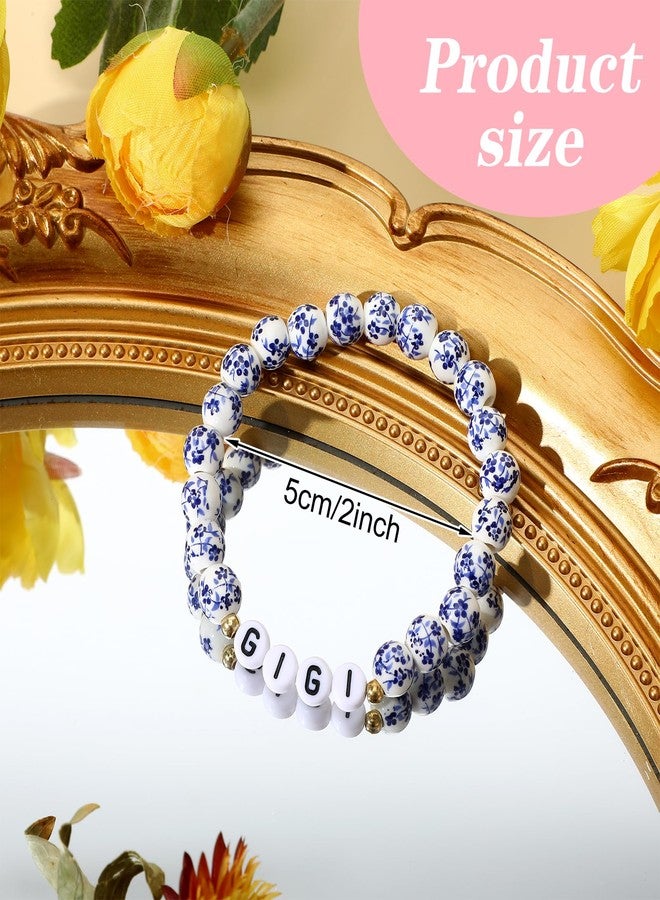Neyauo GIGI Gifts for Grandma Blue and White Porcelain GIGI Bracelet Beaded Ceramic Bracelets, Mother's Day Valentine's Day Birthday Gift Unique Jewelry Ceramic Gift for Mom Grandma - Image 3